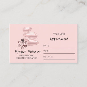 Massage Spa Wellness PInk Logo Flower Stones Appointment Card