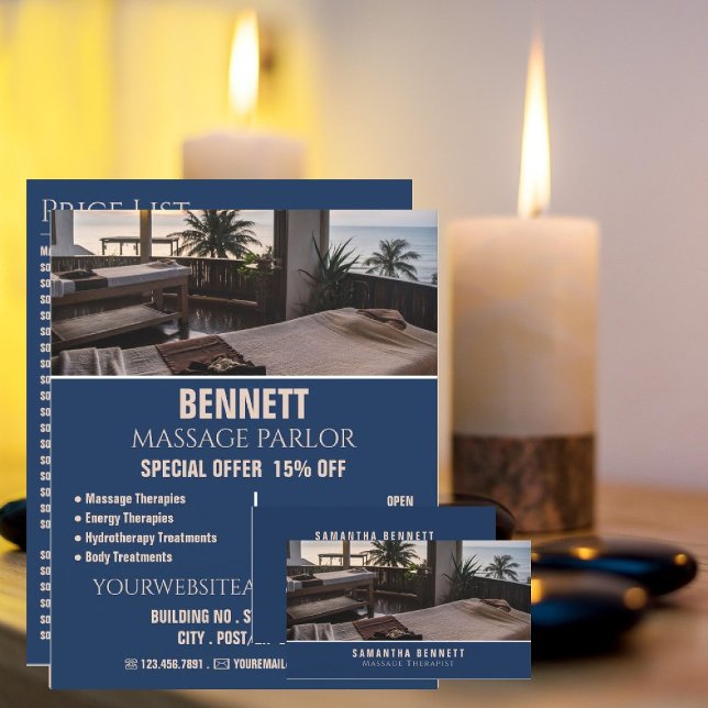 Massage Tables, Massage Therapy, Health Spa Business Card (Creator Uploaded)