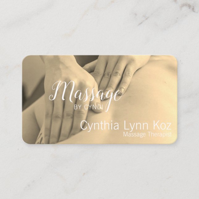 Massage Text Hands Sepia Photo Background Business Card (Front)