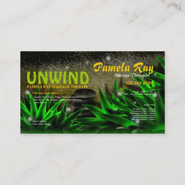 Massage Therapist Aloe Hot Stone Business Card (Front)