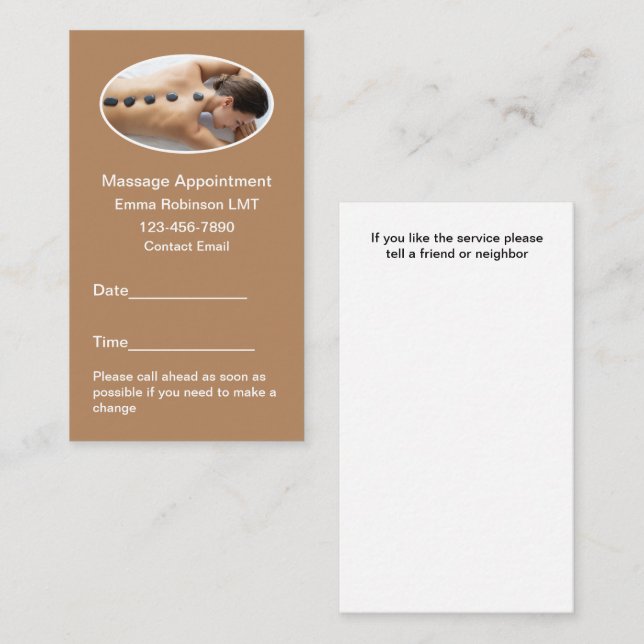 Massage Therapist Appointment Business Cards (Front/Back)
