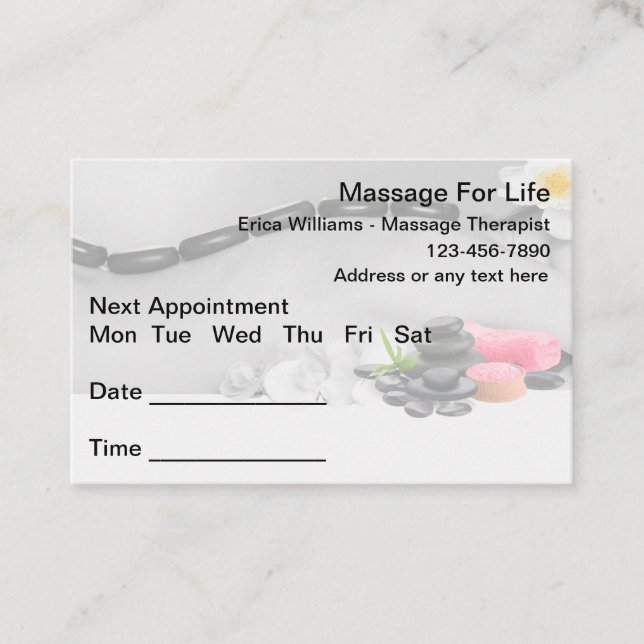 Massage Therapist Appointment Business Cards (Front)