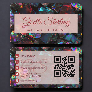 Massage Therapist Black Opal QR Code Business Card