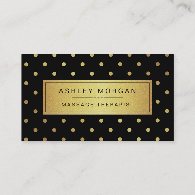 Massage Therapist - Black White Gold Dots Business Card (Front)