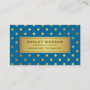 Massage Therapist Blue and Gold Glitter Polka Dots Business Card