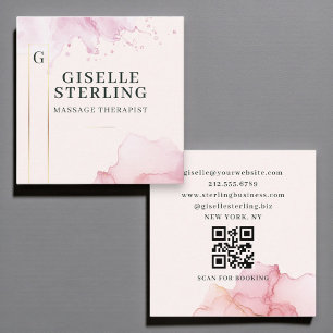 Massage Therapist Blush Pink Watercolor QR Code Square Business Card