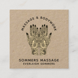 Massage Therapist Body Work Mehndi Henna Kraft Squ Square Business Card