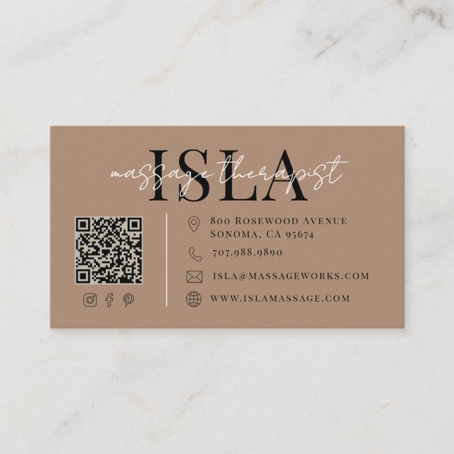 Massage Therapist Brown Business Card (Front)