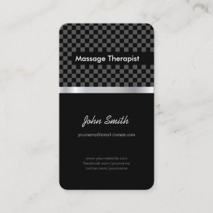 Massage Therapist - Elegant Black Chequered Business Card