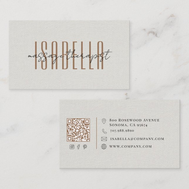 Massage Therapist Faux Linen Script Business Card (Front/Back)