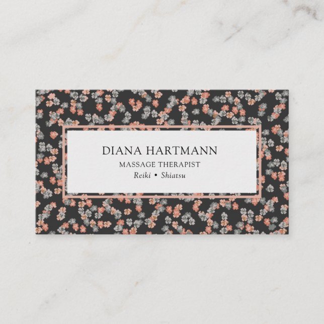 Massage Therapist Floral Grey Coral Business Card (Front)