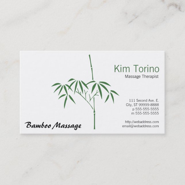 Massage Therapist Garden Bamboo Business Card (Front)