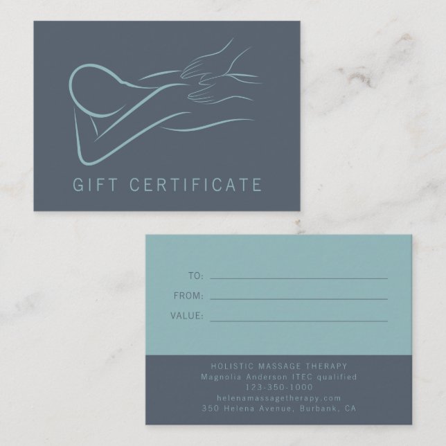 Massage Therapist Gift Certificate with Envelope Card (Front/Back)