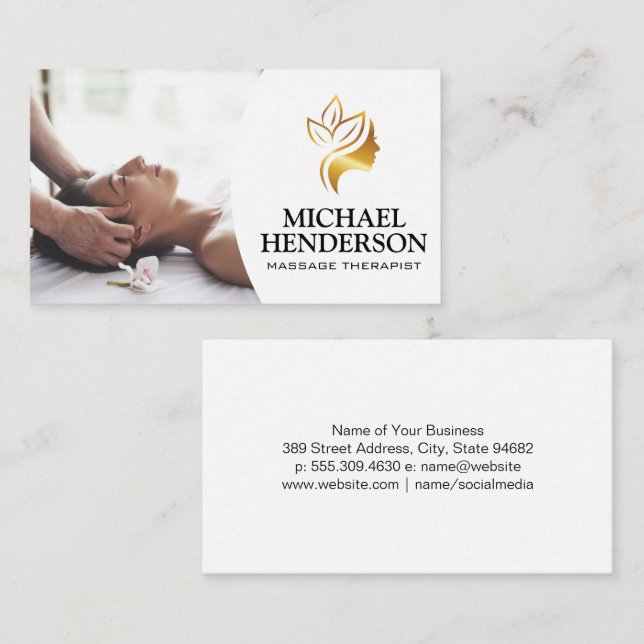 Massage Therapist | Gold Beauty Logo Business Card (Front/Back)