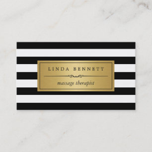 Massage Therapist - Gold Black White Stripes Business Card