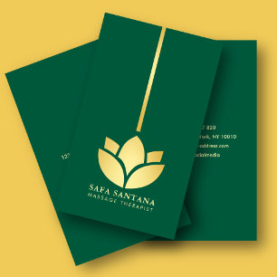 Massage Therapist Gold Lotus Emerald Green Business Card