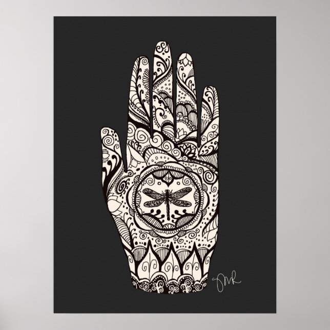 Massage Therapist Henna Dragonfly Tattoo Hand 3 Poster (Front)