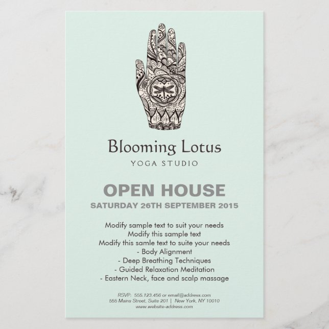 Massage Therapist Henna Dragonfly Tattoo Hand Flyer (Front)