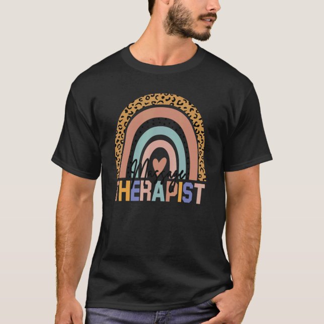 Massage Therapist Leopard Print Boho Rainbow Thera T-Shirt (Front)
