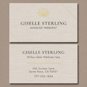 Massage Therapist Linen Neutral Minimalist Lotus Business Card