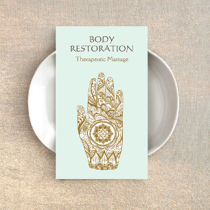 Massage Therapist Logo Henna Lotus Tattoo Hand 2 Business Card