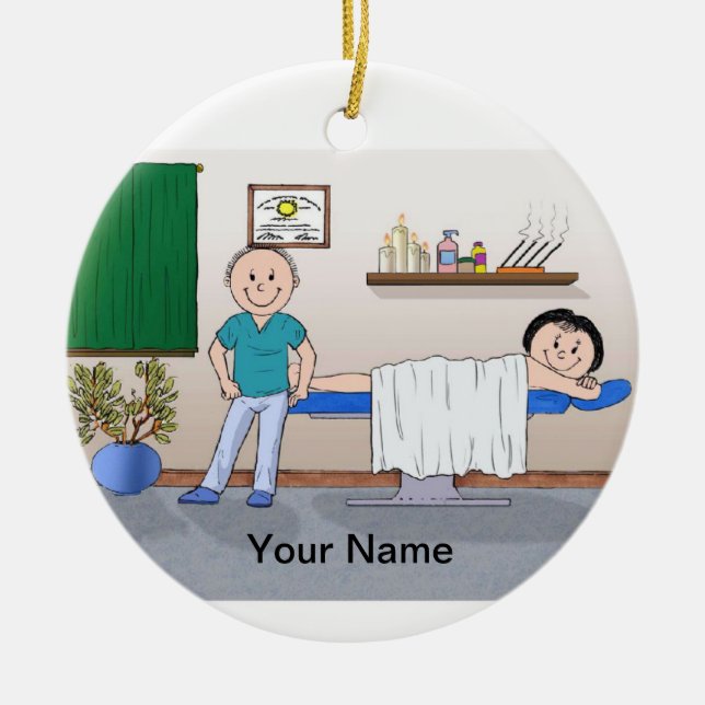 Massage Therapist - Male, Female Client Ceramic Tree Decoration (Front)
