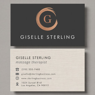 Massage Therapist Monogram Metallic Rose Gold Business Card