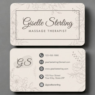 Massage Therapist Neutral Floral Business Card