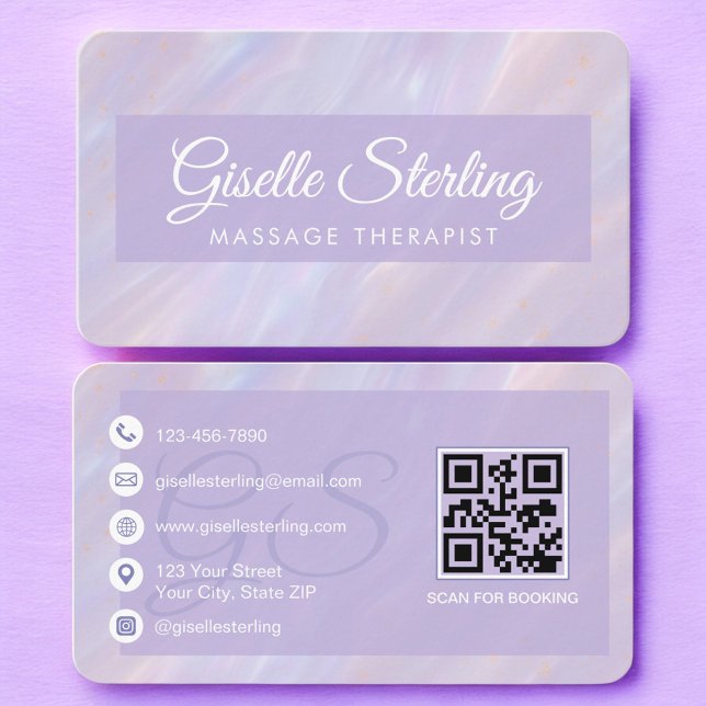 Massage Therapist Pastel Purple QR Code Business Card (Creator Uploaded)