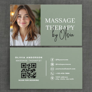 Massage Therapist Photo Luxury Sage Green  Business Card
