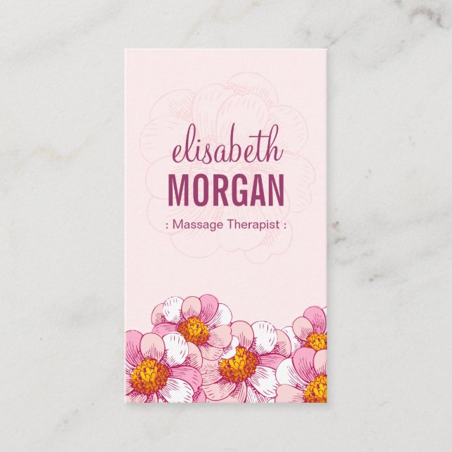 Massage Therapist - Pink Boutique Flowers Business Card (Front)