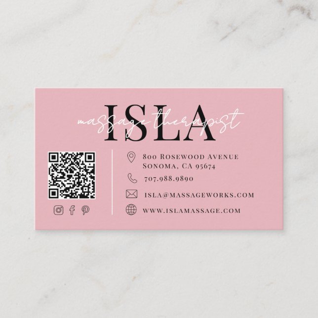 Massage Therapist Pink Business Card (Front)