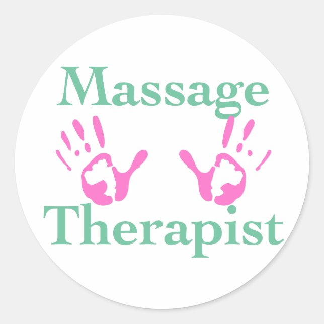 Massage Therapist: Pink Hand Prints Classic Round Sticker (Front)