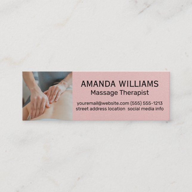Massage Therapist | Pink Leather Texture Mini Business Card (Front)