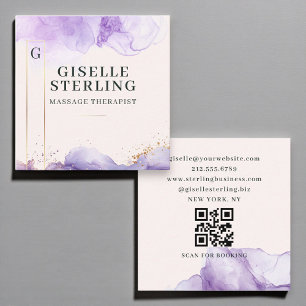 Massage Therapist Purple Watercolor QR Code Square Business Card