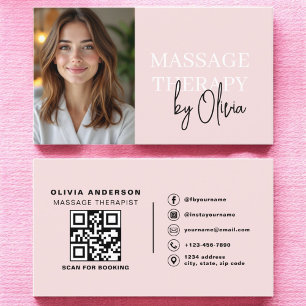 Massage Therapist QR Code Blush Pink Photo Business Card