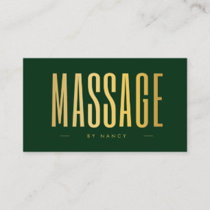 Massage Therapist QR Code Logo Green & Gold Business Card
