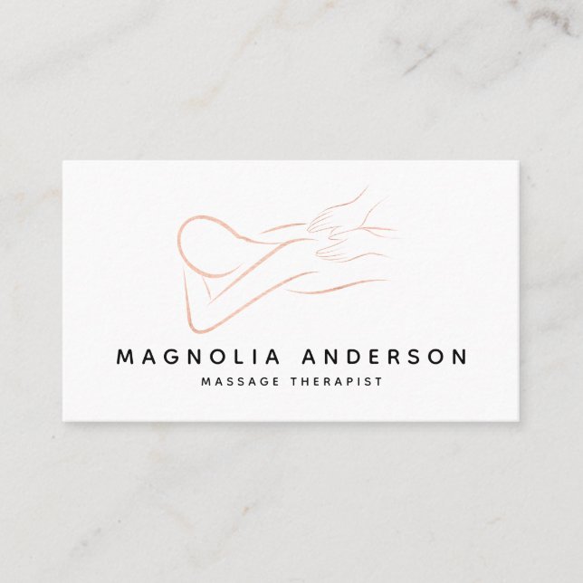 Massage Therapist Rose Gold Foil Brushed Metal  Bu Business Card (Front)