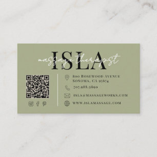 Massage Therapist Sage Green Business Card