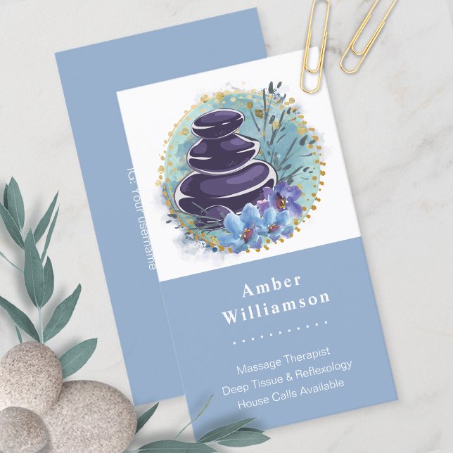 Massage Therapist Salon Spa Stylist Zen Stones Business Card (Creator Uploaded)