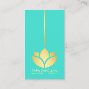 Massage Therapist Turquoise And Gold Lotus Flower Business Card