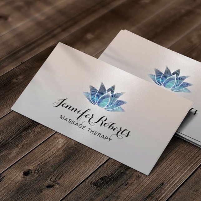 Massage Therapy Blue Lotus Modern Silver Salon Business Card (Creator Uploaded)