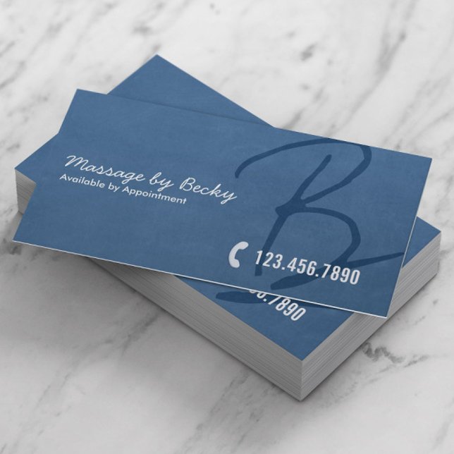 Massage Therapy Elegant Script Navy Blue Business Card (Creator Uploaded)