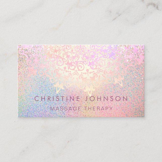 massage therapy faux colourful glitter decor business card (Front)
