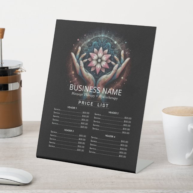 Massage Therapy Healing Hand Energy Spa Price List Pedestal Sign (In SItu)