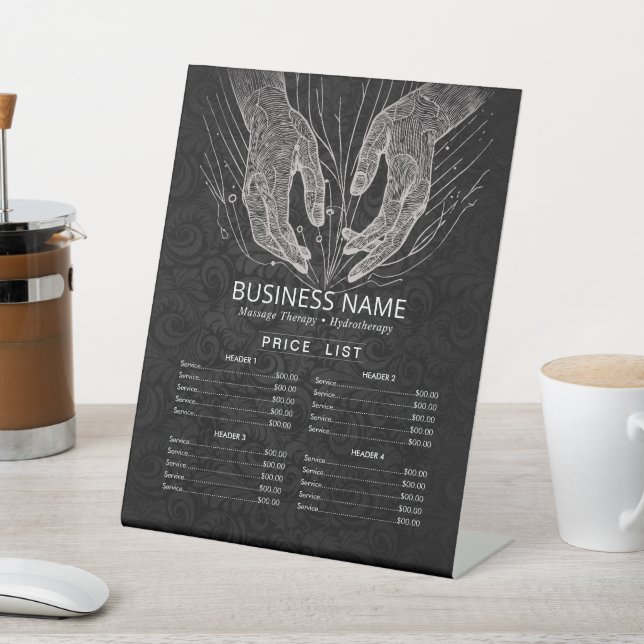 Massage Therapy Healing Hand Energy Spa Price List Pedestal Sign (In SItu)