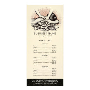 Massage Therapy Healing Hand Energy Spa Price List Rack Card