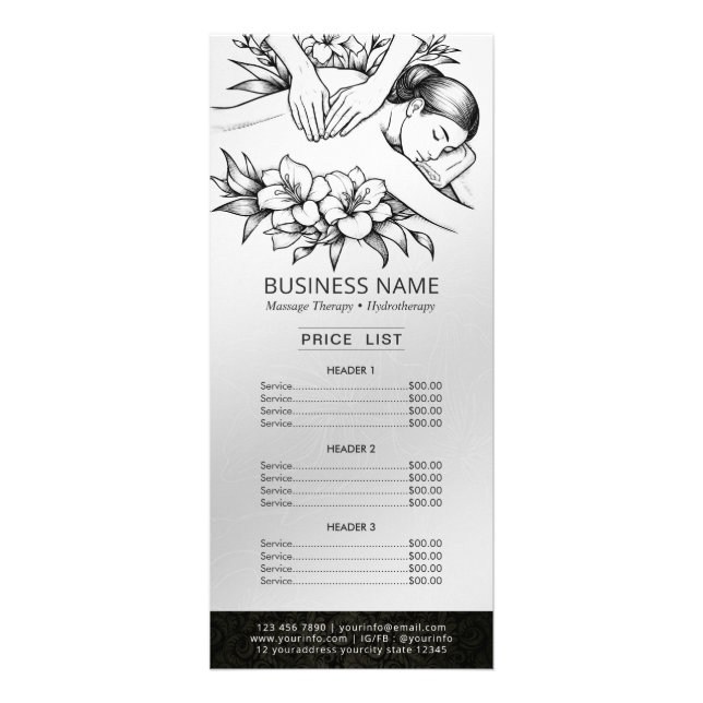 Massage Therapy Healing Hand Energy Spa Price List Rack Card (Front)