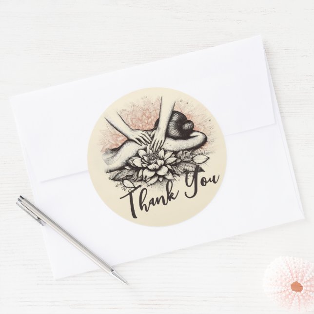 Massage Therapy Healing Hands Energy Spa Thank you Classic Round Sticker (Envelope)