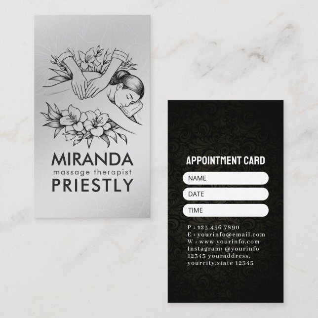 Massage Therapy Healing Hands Energy Spa Wellness Appointment Card (Front/Back)